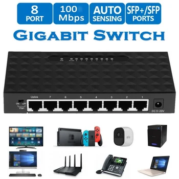 

8 Port Gigabit Switch 10/100Mbps Ethernet Fast Desktop Network Switching Hub Shunt With EU/US Power Adapter
