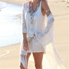 Новое поступление, Сексуальная Пляжная накидка со шнуровкой, белый купальник, Дамское парео, накидка, пляжная одежда, пляжный халат, Saida de Praia# Q39