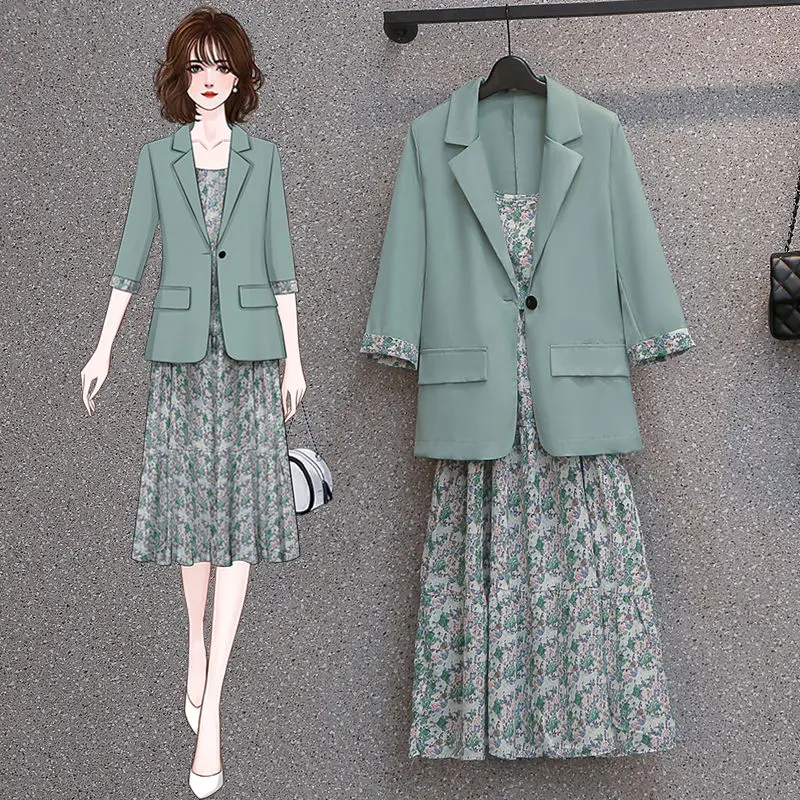 Large Size Women Suits New Fashion Korean Ladylike Office Lady Spring Autumn Full Single Button Notched Small Fresh 2 Pic Set