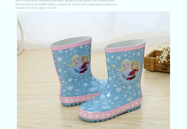 Disney/непромокаемые сапоги принцессы для девочек; цвет синий, розовый; Резиновые Нескользящие резиновые сапоги; Студенческая обувь; водонепроницаемая обувь; зимние сапоги