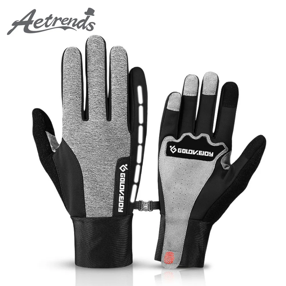 

[AETRENDS] Full Finger Winter Ski Thermal Reflective Stripe Cycling Gloves Touch Screen Gloves for Men Women O-0030