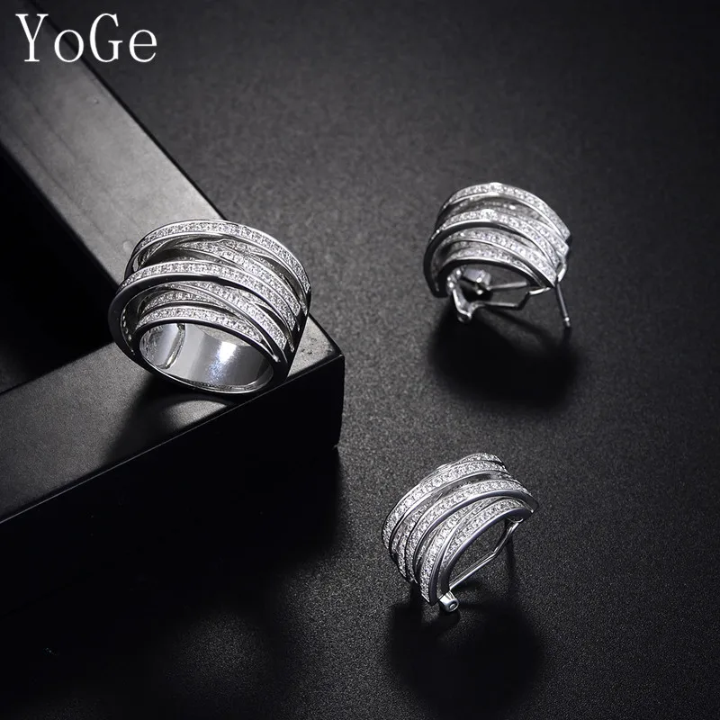 

YoGe Statement Jewelry,Luxury AAA CZ Popular multi-layered clear stone stud earrings,original quality party accessaries S0894