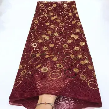 

2020 New Wine Gold African Net Milk Silk Lace Sequins Embroidered French Lace Fabric Nigerian Lace Fabric Wedding Party Dress