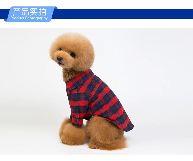 New Style Dog Clothes Fold-down Collar Plaid Pet Clothes Classic Legs Plaid Shirt Korean Style Teddy Dog Clothes