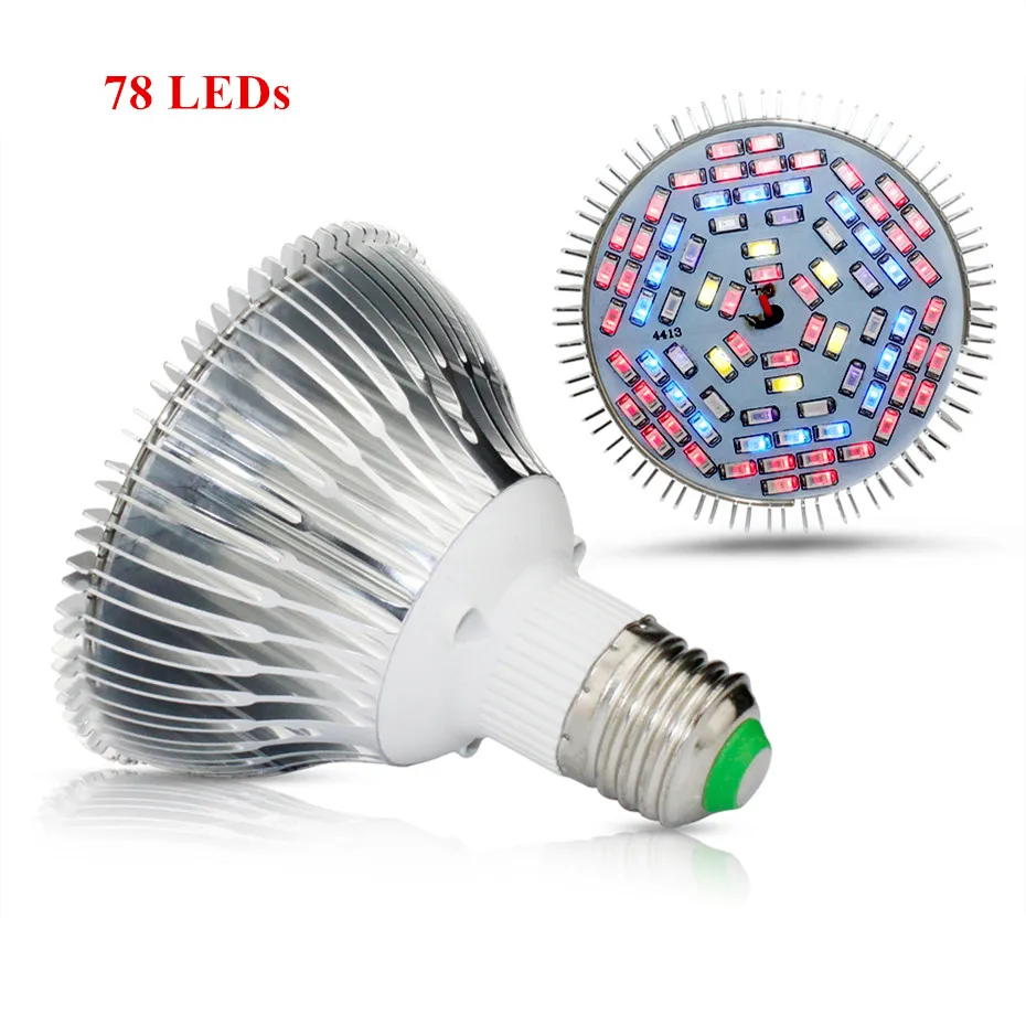50W 78LEDs E27 Светодиодный светильник для растений 30 Вт, 50 Вт, 80 Вт, светильник для растений 700lm/1000lm/1500lm, ультрафиолетовая лампа для растений, полный спектр, лампа для цветов - Испускаемый цвет: 50W 78LEDs