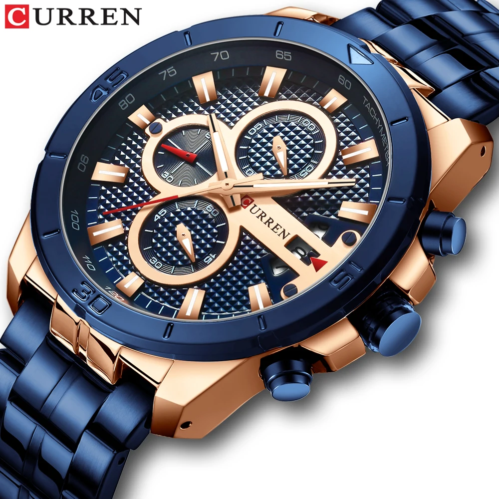 CURREN 8337 Watches Men Stainless Steel Band Quartz Wristwatch Military Chronograph Clock Male Fashion Sporty Watch Waterproof