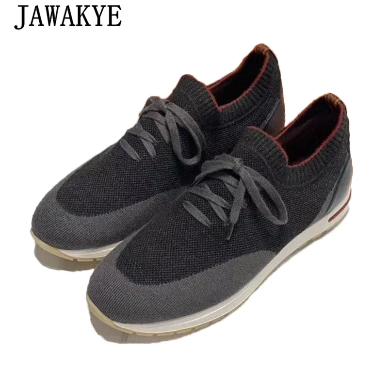 

Comfort Stretch Wool Men Vulcanized Shoes Thick Sole Lace Up Sock Loafer Shoes Mixed Color Luxury Brand Men Tennis Sneakers