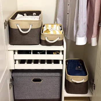 

Cotton Linen Storage Box With Cap 2 Size Clothes Socks Toy Snacks Sundries Organizer Set Fabric Boxes Cosmetics Household