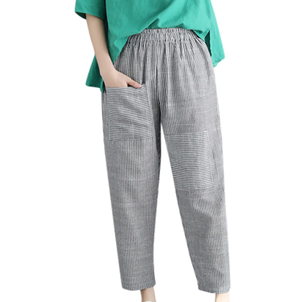 

Casual Pants Women Loose Harajuku Korean Harem Pant Linen Trousers Striped Print High Waist Pants Clothes Pantalones Mujer
