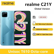 Realme – téléphone portable C21Y, écran LCD IPS de 6.5 pouces, smartphone, mémoire de 4GB et 64GB, double SIM, Triple caméra AI de 13mp, processeur Unisoc T610, batterie de 5000mAh, Version internationale 