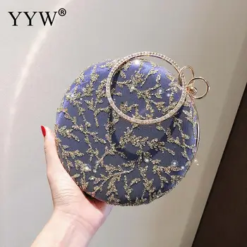 

Lady Clutch Bag Circular Ring Mini Handbag Wristlet Party Round Circular Crystal Clutches Evening Rhinestone Handle Purse Bag
