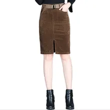 Модная женская осенне-зимняя юбка Вельветовая Женская новая прямая юбка с высокой талией плюс размер миди юбка юбки женские J394