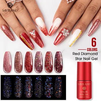 

SAVILAND Glow Nails Red Glitter Gel Nail Polish Star Gel Luminous Gel Varnish Nail Supplies Nails Art