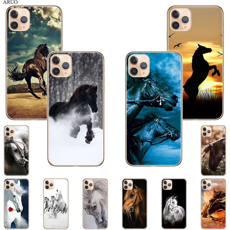Чехол для телефона Apple iPhone 12 11 Pro Max X XR XS MAX 6 6s 7 8 Plus 5 5s SE Snow Running Horse прозрачный