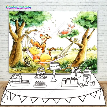 

Cartoon Winnie Pooh With Tigger Tigger Children Newborn Photography Backdrops Birthday Party Baby Shower Photo Background Banner