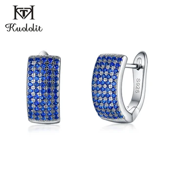 

Kuololit Blue Sapphire Clip Earrings For Women Real 925 Sterling Silver серьги for engagement Anniversary gift 2020 Fine Jewelry