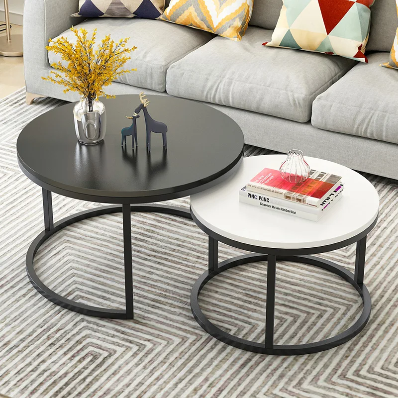  2 in 1 Living Room Coffee Tables wooden combination furniture round Two-tone Tea table adjustable s