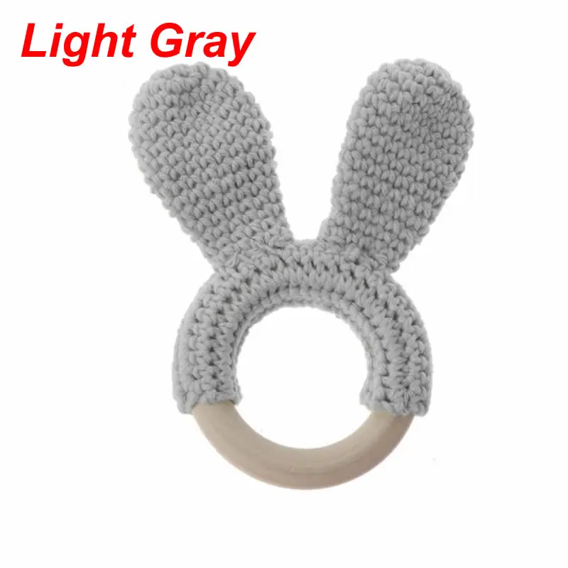 Light Gray Прорезыватель для зубов с кроличьими ушками, крючком, деревянное кольцо, безопасный органический деревянный Прорезыватель для зубов, погремушка для зубов, детское кольцо для прорезывания зубов, хлопковая ткань - Цвет: Light Gray