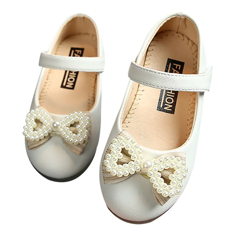 

Autumn Baby Girl Anti-Slip Casual PU Walking Shoes Pearl Bow Design Princess Flats Shoes Soft Soled Baby Shoes Girl 2t Walking