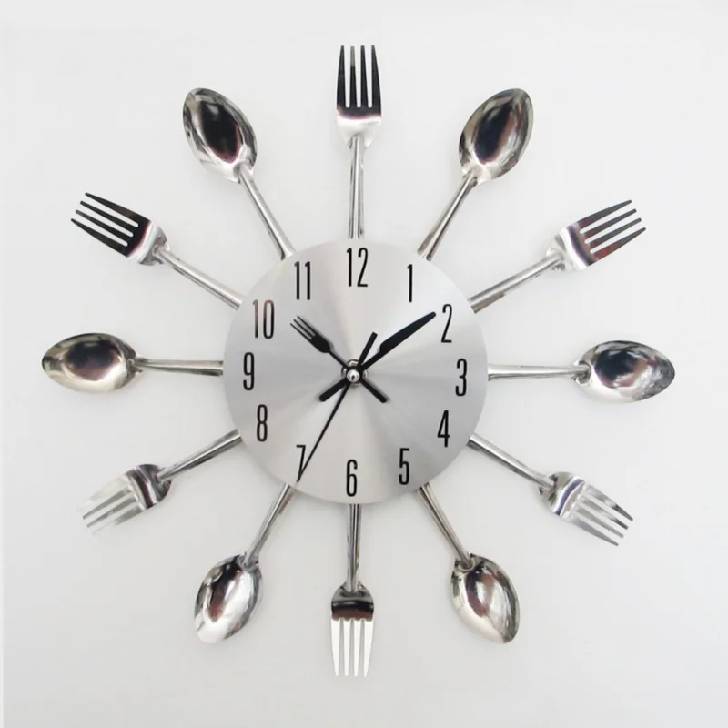 Horloge Murale креативные столовые приборы металлическая кухонная настенная ложка с часами электронные настенные установленные часы Современная декоративная вилка кварц