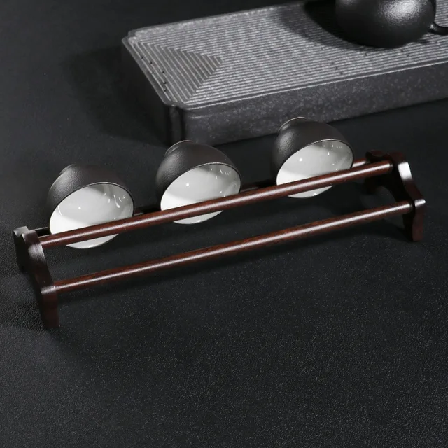 Ebony Tea Csésze Tároló Állvány Egyrétegű Teakészlet Vízelvezető Szilárd Fa Tartó Szertartás Kiegészítők Tálca - Image 4
