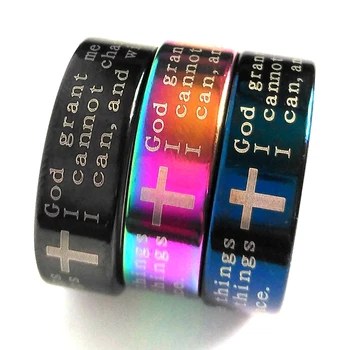 

Wholesale 50pcs Unisex Serenity Prayer Bible Cross Stainless Steel JESUS Rings Fashion Religious Jewelry Lots