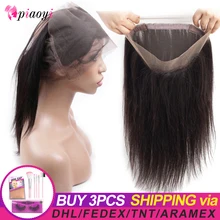 Piaoyi предварительно сорванные бразильские прямые волосы 360 Кружева Фронтальная Закрытие с волосами младенца Remy человеческие волосы для наращивания натуральный цвет