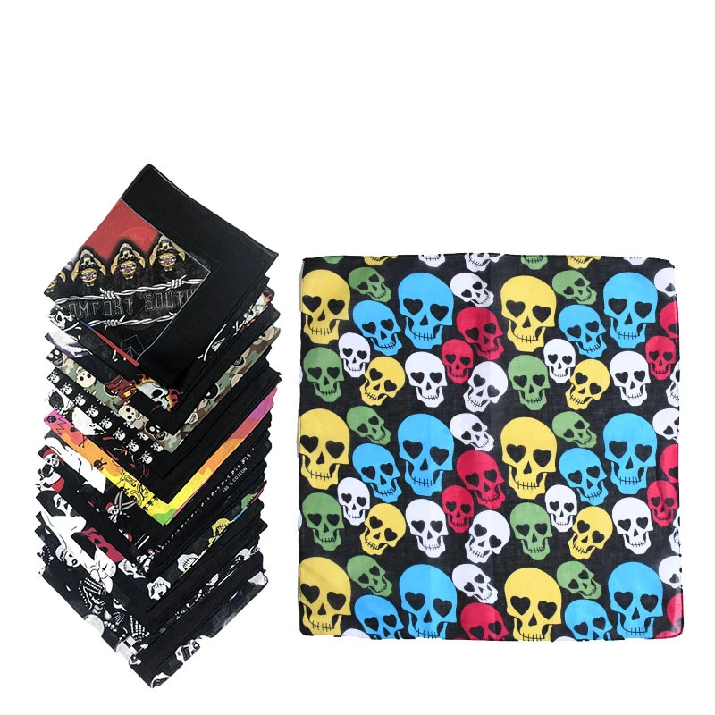 mens scarf for summer Men's Skull Bandana Male Hip Hop Cotton Square Scarf Sports Cool Headscarf Women Shade Wicking Hair Accessories Street Hijab F13 mens grey scarf