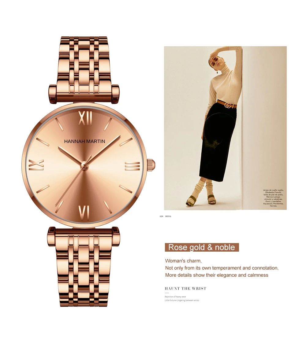 Simple Fashion Stainless Steel Women Watch Rose Gold Elegent Japan Movement Quartz Wristwatch Simple Round Dial Bracelet Watch