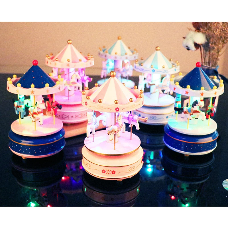 Merry-go-круглые музыкальные шкатулки, Геометрическая музыка, украшение детской комнаты, подарки унисекс, Деревянная Рождественская лошадь, карусель, коробка для дома, музыкальная шкатулка