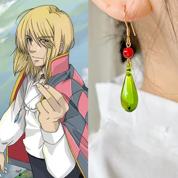 

Cartoon Howl's Moving Castle Howl Earrings Green Crystal Fashion Jewelry For Women Kids Earring Cosplay Accessories
