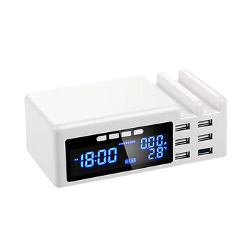 

6 USB Port Charger Multifunctional 40W 6 USB Port Charger Fast Charging Station Hub With Time Temperature Display