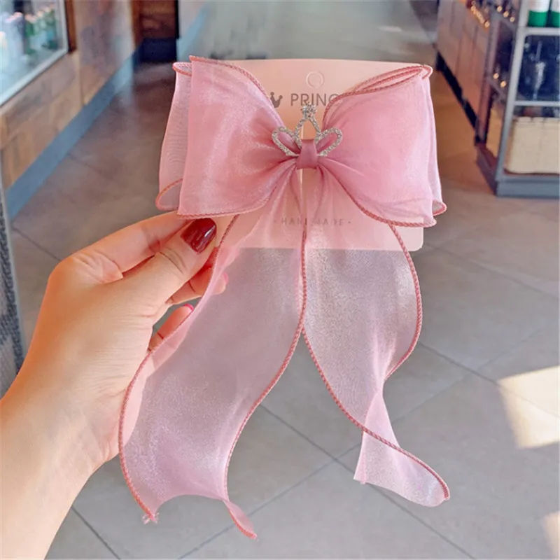 han pink 10 шт./лот, маленькая свежая корона с большим бантом, модная атласная Весенняя заколка для девочек-подростков, трендовая заколка для волос на каждый день, милая детская заколка с бантом из ленты - Цвет: han pink