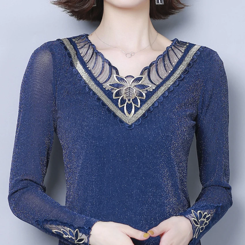 

New plus size women t shirt poleras mujer de moda 2019 Autumn long sleeve mesh tops Hollow out women shirt female t-shirt