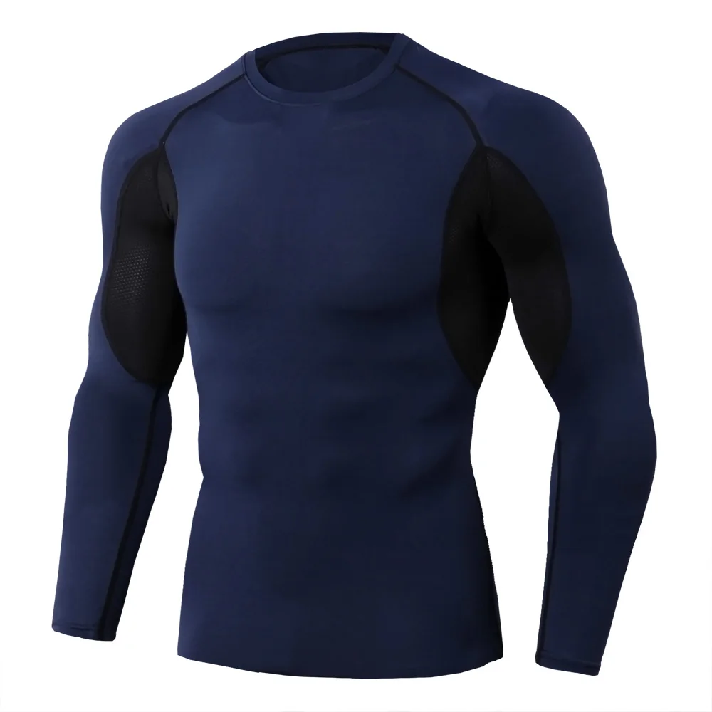 Мужская Новая футболка с длинными рукавами, Спортивная футболка для бега, фитнеса, компрессионная быстросохнущая дышащая спортивная одежда, колготки