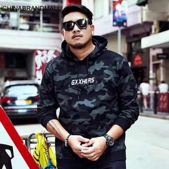 

super Brand Big size Men's Wear Fat Man with Cap Pullover Sweater Hip Hop Loose Hoodie Camouflage Embroidery Clothes Male
