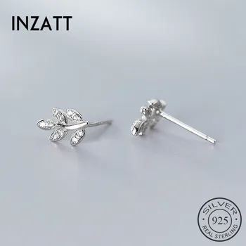 

INZATT Real 925 Sterling Silver Zircon Leaves Stud Earrings For Fashion Woman Cute Fine Jewelry MInimalist Accessories Gift