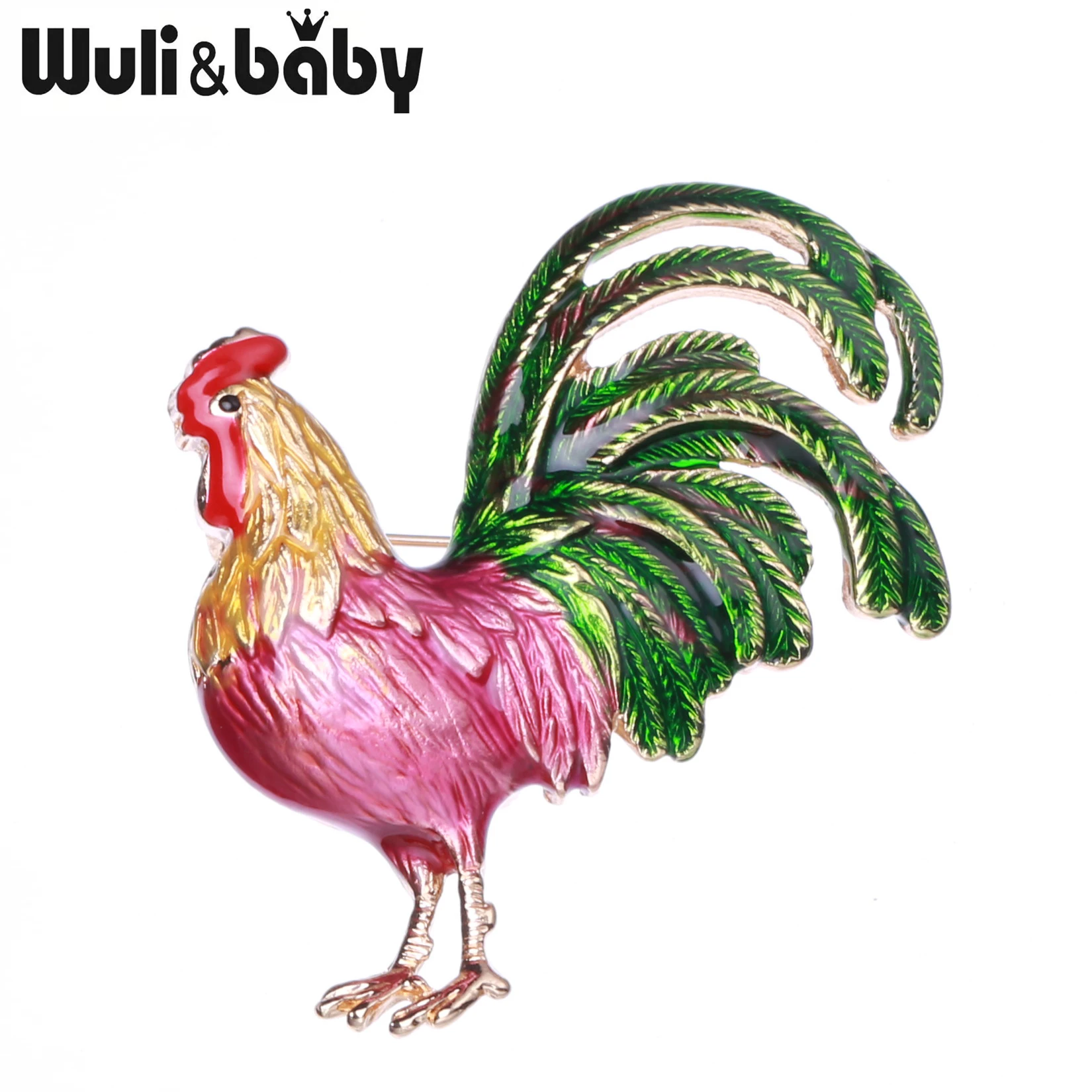 Wuli&ampbaby Big Tail Rooster Cock Brooches For Women Designer Unisex 3-color Enamel Chicken Party Office Brooch Pins Gifts | Украшения и