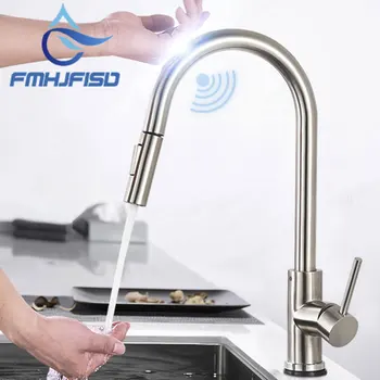 

FMHJFISD Sensor Kitchen Faucets Black Touch Inductive Sensitive Faucets Mixer Water Tap Single Handle Dual Outlet Water Modes
