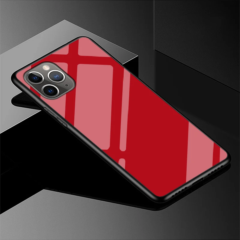 Red Для apple iphone 11 pro max чехол msvii роскошный Силикон+ Закаленное стекло Защитная задняя крышка coque для ipone11pro max чехол для телефона - Цвет: Red