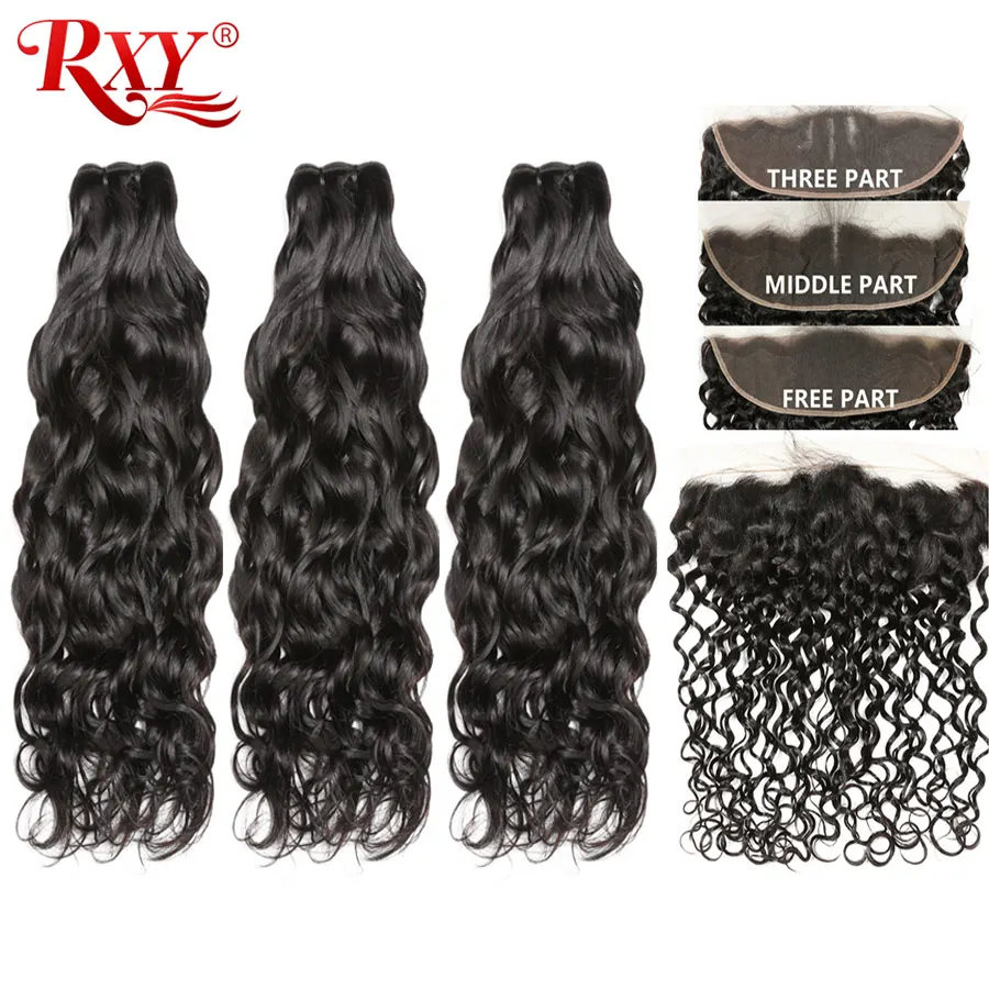 

Brazilian Water Wave Human Hair Weave Bundles With Closure RXY Remy Hair Pre Pluck Ear To Ear Lace Frontal Closure With Bundles