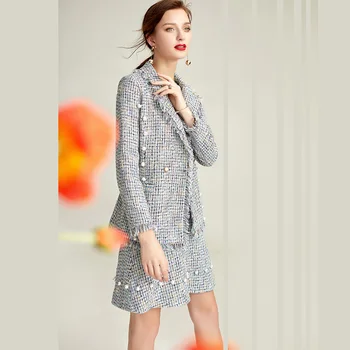 

New Famous Famous Fashion Nail Pearl Gold Woven Colorful tweed Suit High end Commuter Suit Skirt