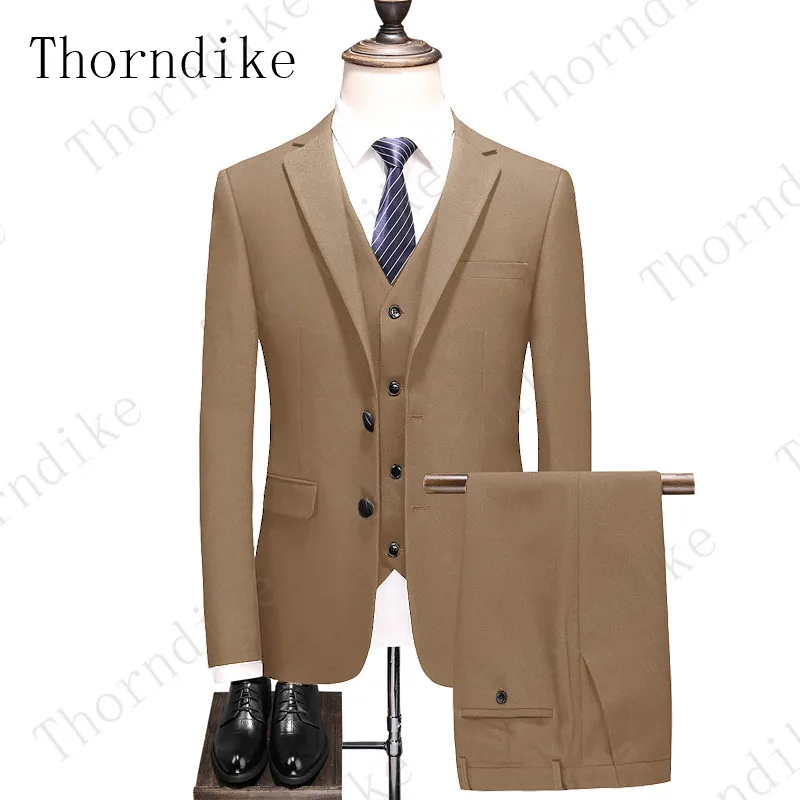 Thorndike мужские костюмы из 3 предметов, приталенные деловые костюмы для жениха, зеленый благородный серый белый смокинг для формальной свадьбы(Блейзер+ брюки+ жилет