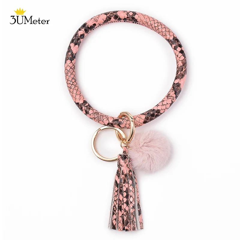 Tassel Keychain Мода брелок браслет PU кожаный брелок с кисточкой Круглый Брелок Браслет брелок для женщин девочек ювелирные изделия - Цвет: Tassel Keychain