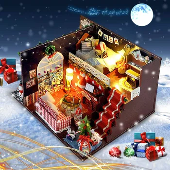 

3D Doll House Furniture Christmas Carnival Night DIY Wooden Dollhouse Miniature Furniture Kit Toys for Children Birthday Gifts