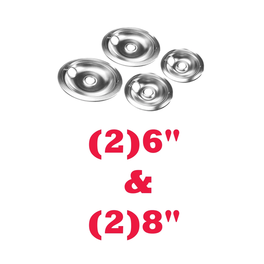 Replacement Stove Range Oven Drip Bowl Pan, 2 Small 6inch & 2 Large 8inch, Chrome Finished