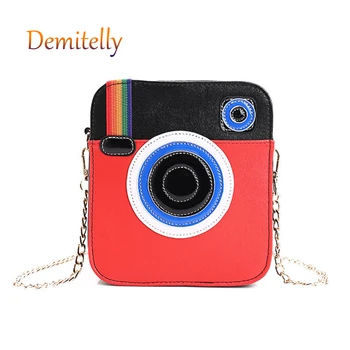 

Funny Camera Designer Small Flap Bag Women PU Leather Shoulder Messenger Crossbody Bags Ms. Rainbow Camera Clutch Bag Wallet
