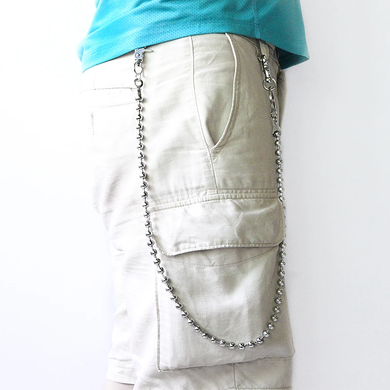 

76cm Stainless Steel Wallet Belt Key Chain Rock Punk Trousers Hipster Pant Jean Keychain Silver Clip Hiphop 8mm Ball Chain