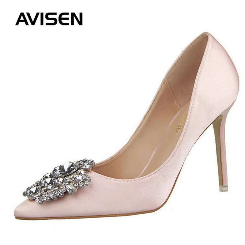 

2019 New Fashion 7 color Ladies high heels Crystal Diamond Thin Heel Sweet Women High-Heeled Pump Pointed Princess Party Shoes