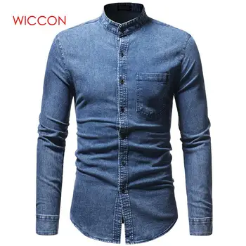 

2020 Spring Autumn High Quality Denim Shirt Men Casual Long Sleeve Fit Slim Personality Pocket Black Blue Hombre Blouse